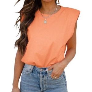 Endless Rose Neon Orange Padded Shoulder Sleeveless Top - Size XS - EUC